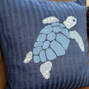 Vera Bradley Navy Ribbed Throw Pillow with Light Blue Embroidered Sea Turtle